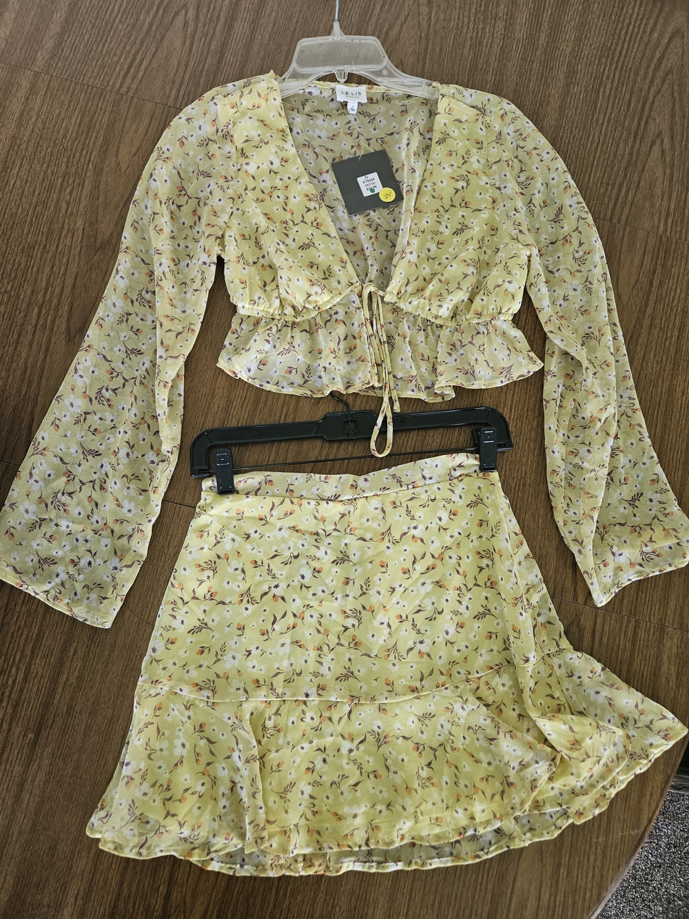 Le Lis Yellow Floral Crop Top & Skirt Set